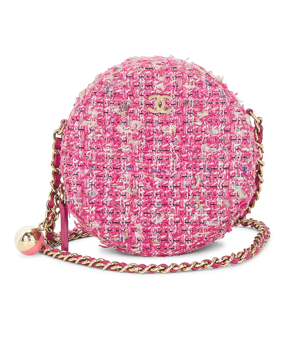 Image 1 of FWRD Renew Chanel Tweed Round Clutch in Pink