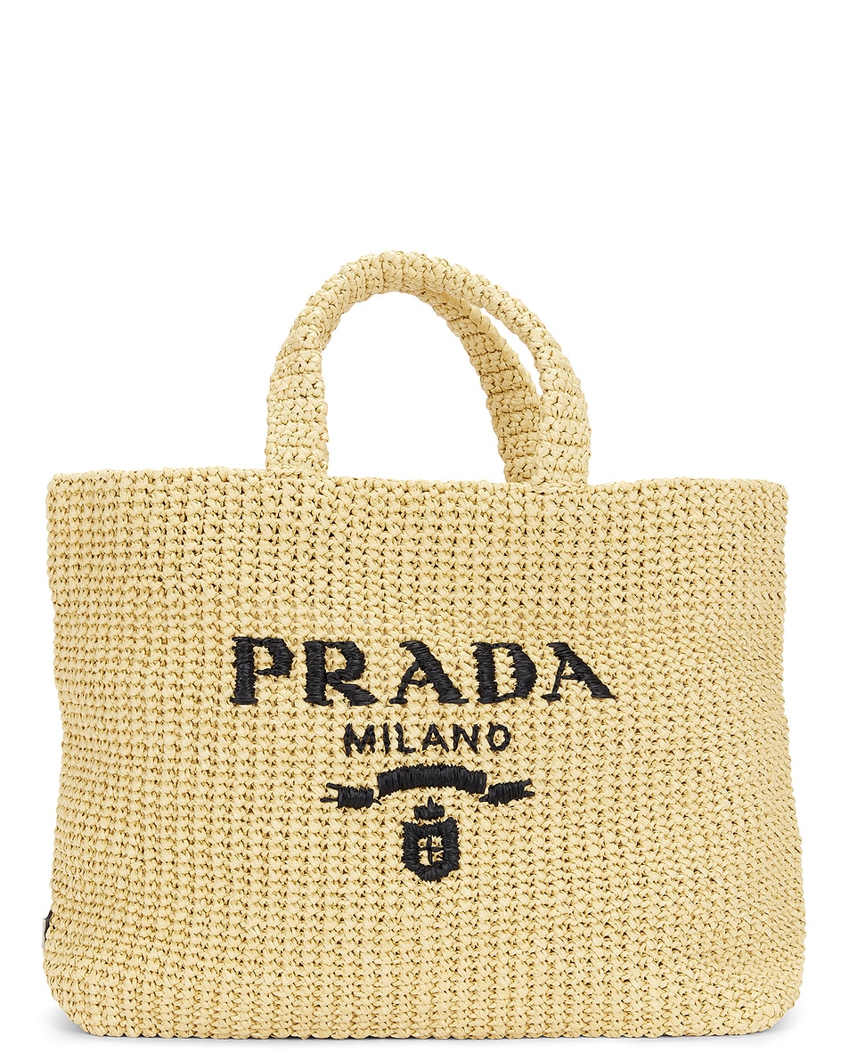 Image 1 of FWRD Renew Prada Raffia Tote Bag in Neutral
