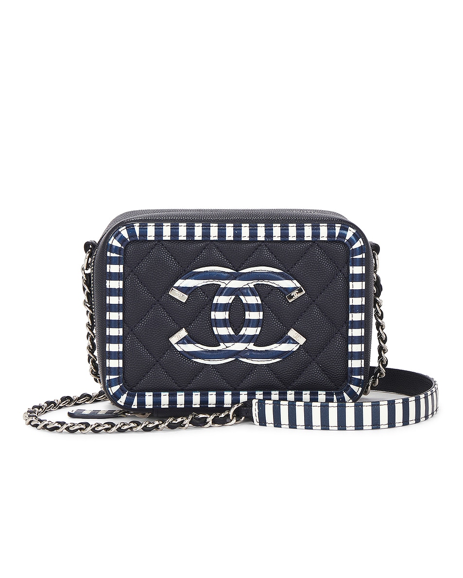 Image 1 of FWRD Renew Chanel Caviar Mini Filigree Vanity Case in Blue