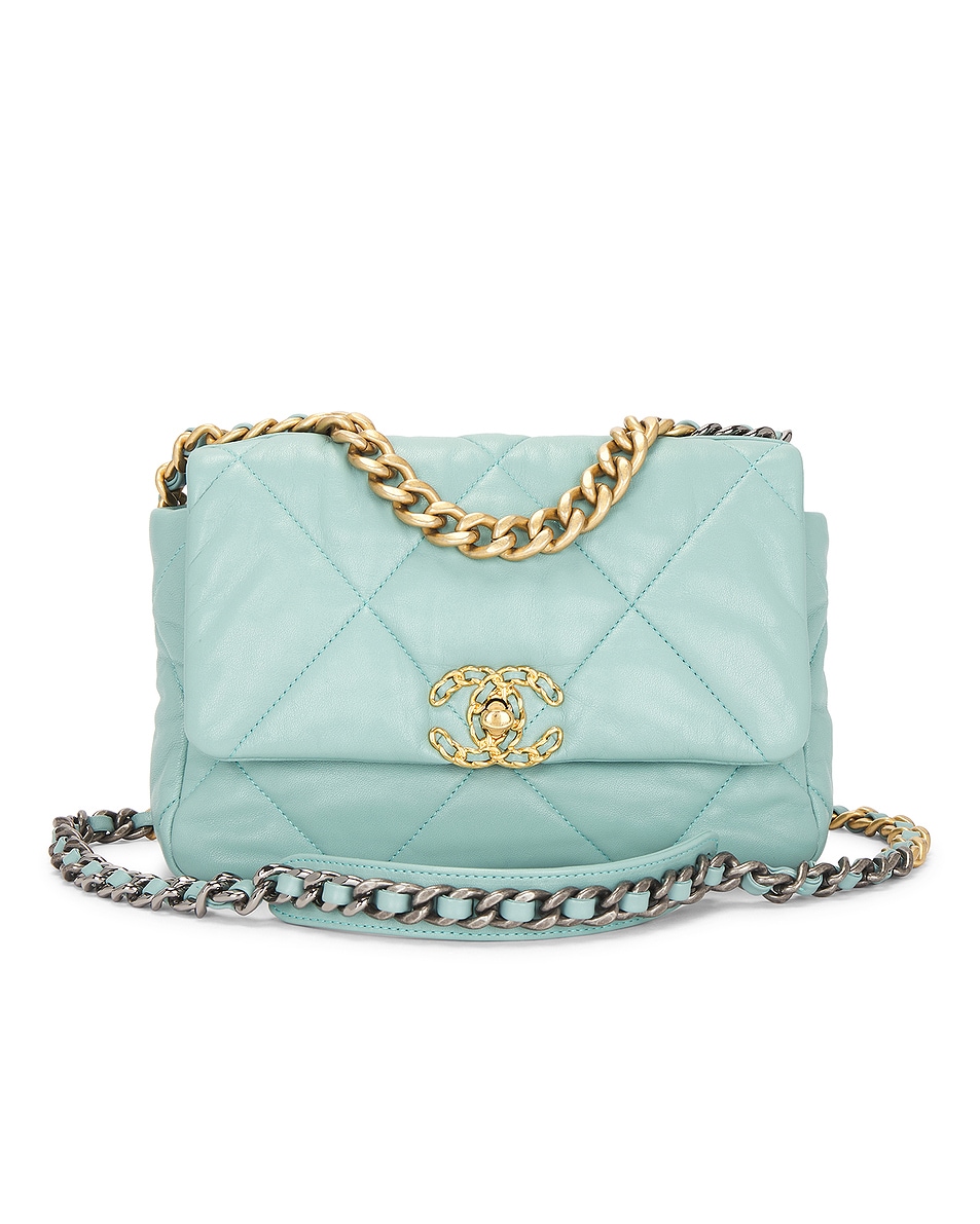 Image 1 of FWRD Renew Chanel Lambskin 19 Flap Bag in Tiffany Blue