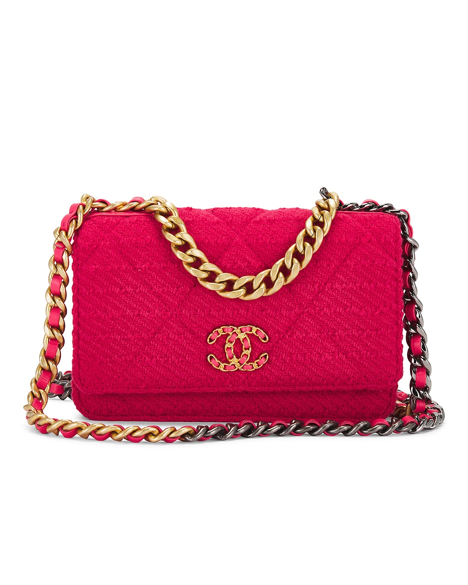 Image 1 of FWRD Renew Chanel Tweed 19 Wallet On Chain in Pink