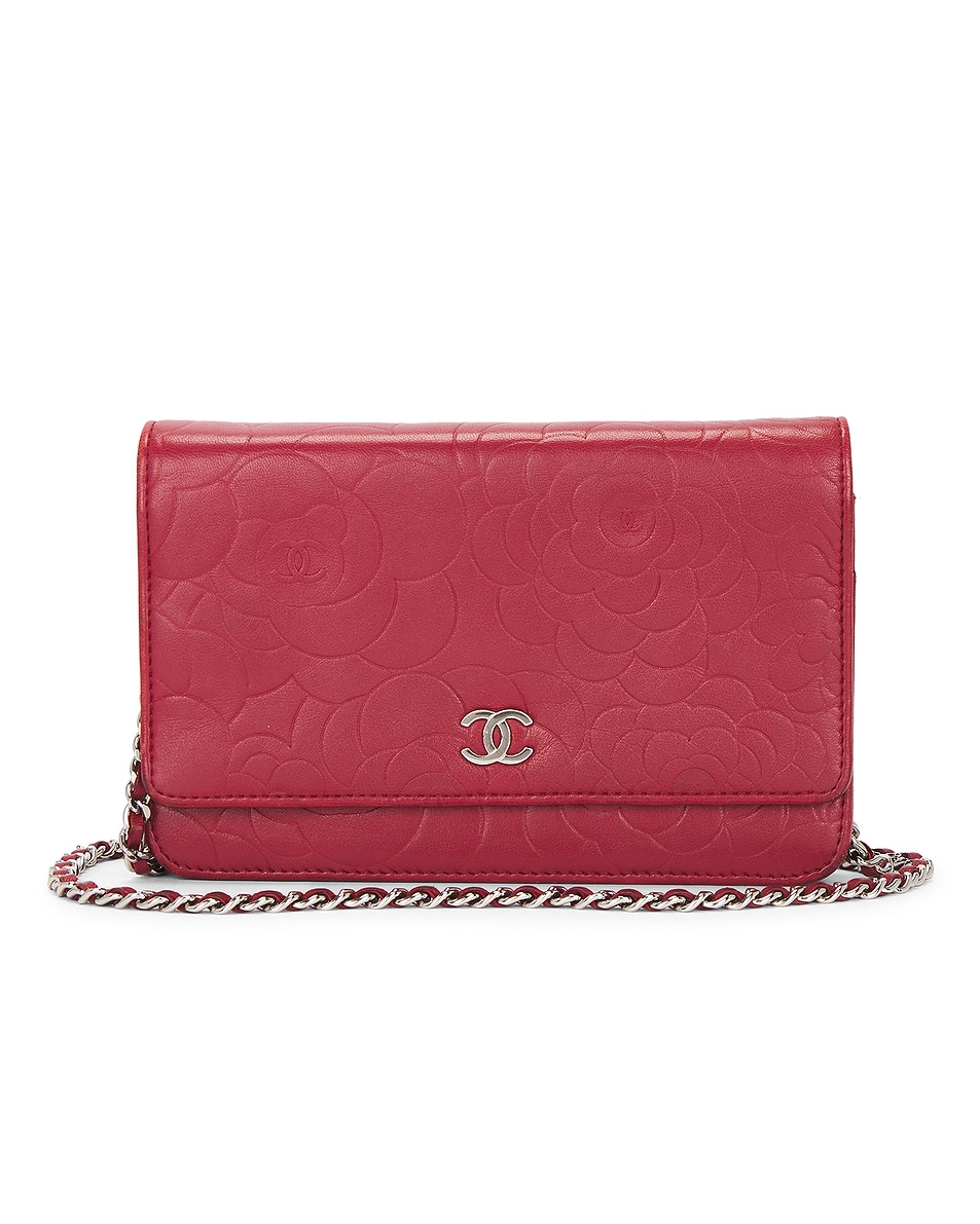 Image 1 of FWRD Renew Chanel Lambskin Camellia Wallet on Chain in Red