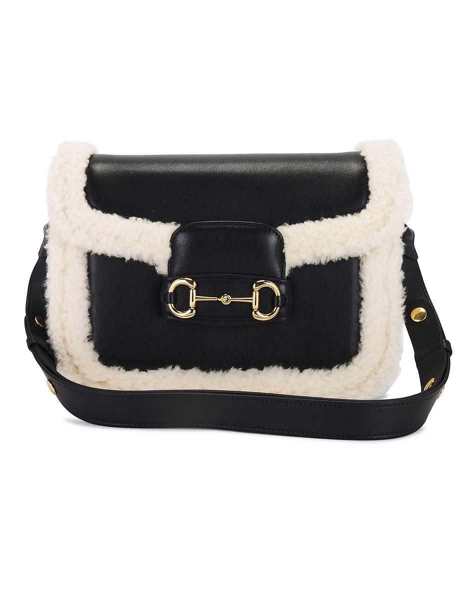 Image 1 of FWRD Renew Gucci Shearling Horsebit 1955 Shoulder Bag in Black