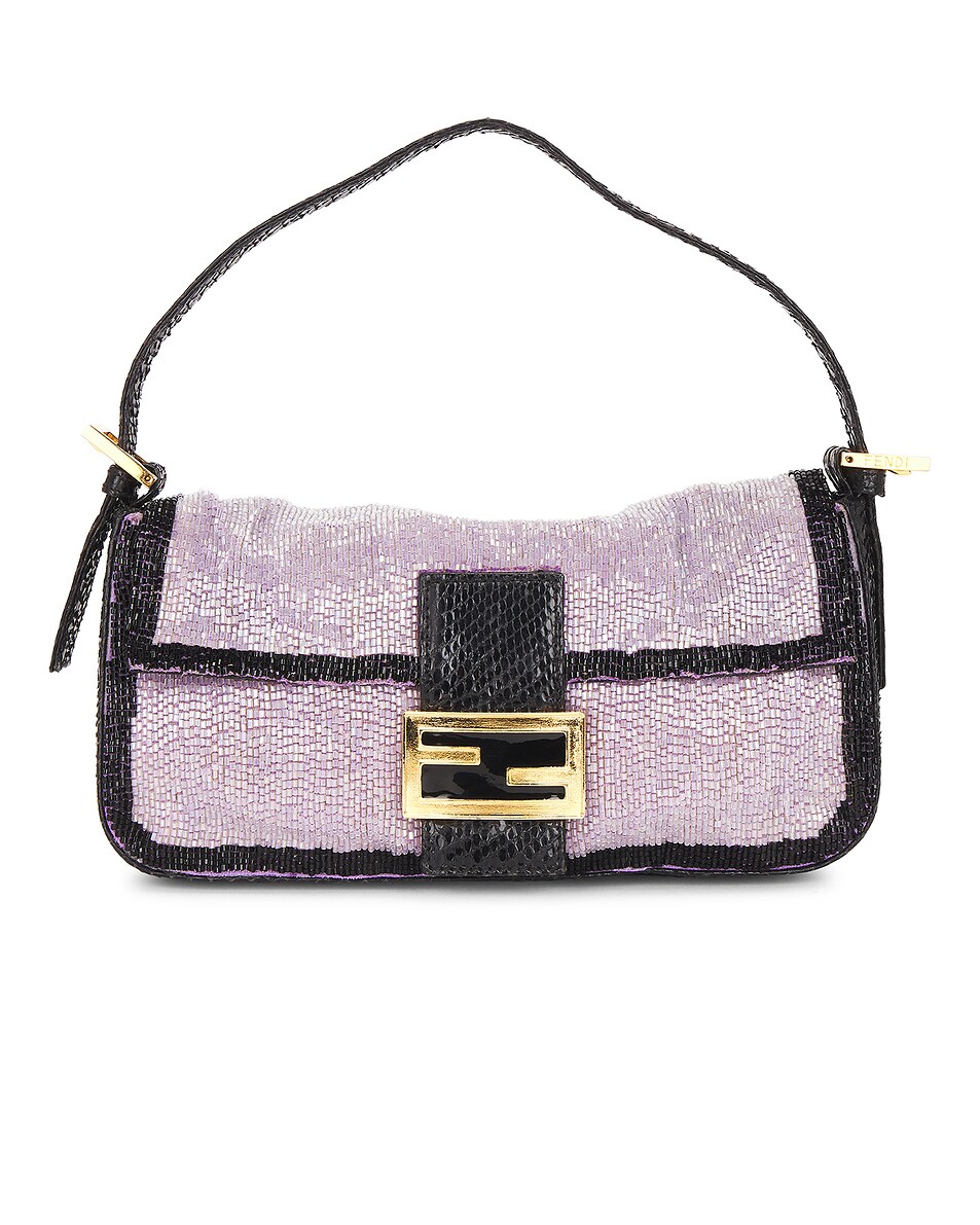 Image 1 of FWRD Renew Fendi Vintage Beaded Python Baguette Shoulder Bag in Purple