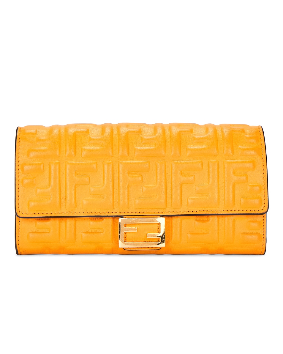 Image 1 of FWRD Renew Fendi Embossed FF Continental Wallet On Chain in Orange