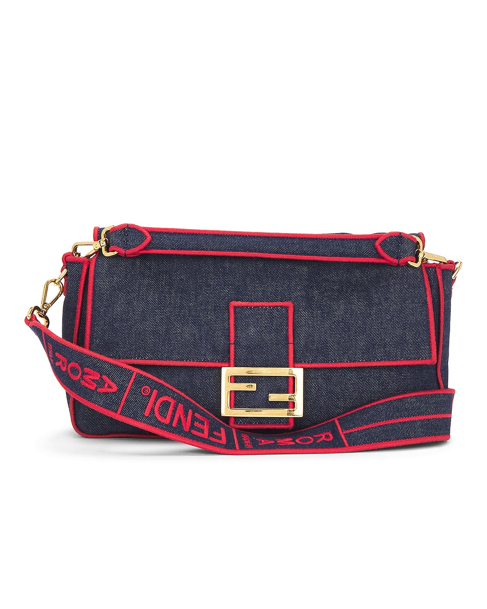 Image 1 of FWRD Renew Fendi Denim Baguette NM Shoulder Bag in Blue