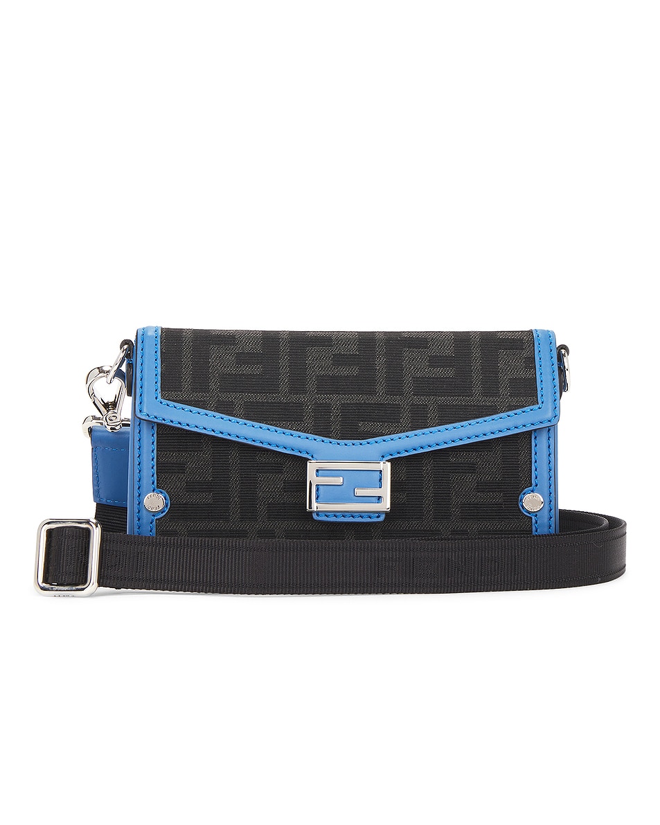 Image 1 of FWRD Renew Fendi Zucca Baguette Soft Trunk Phone Pouch in Blue