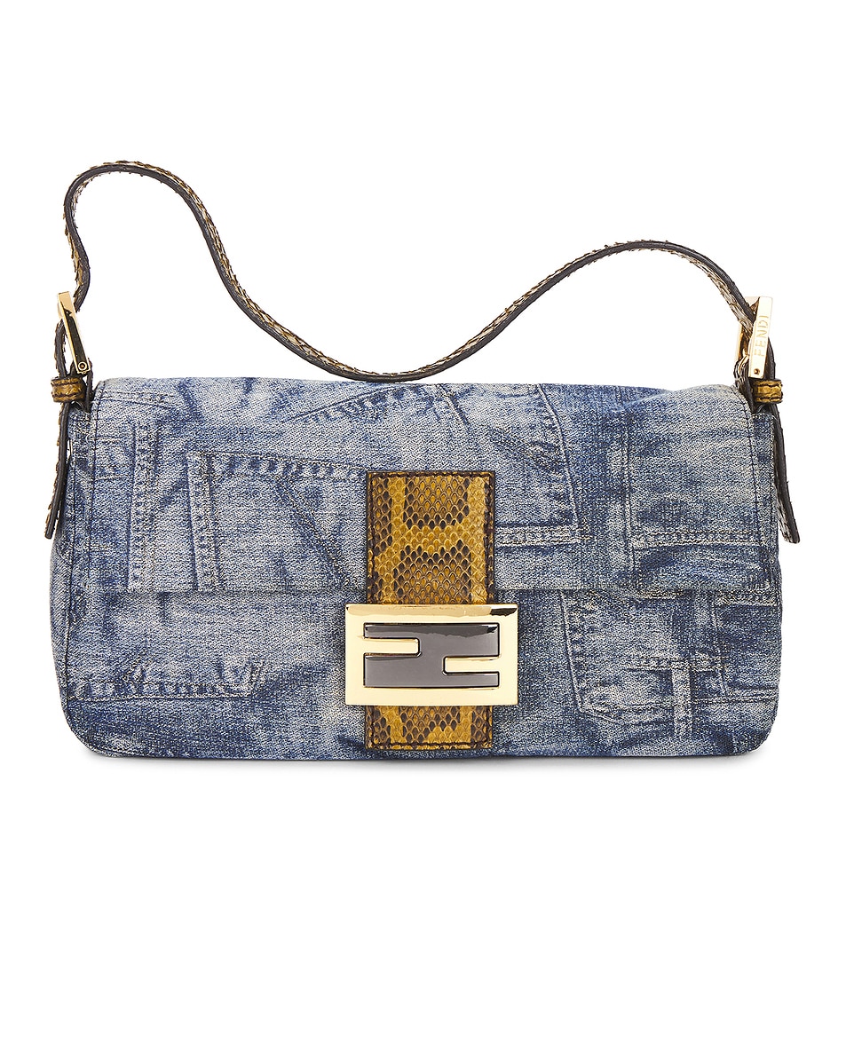 Image 1 of FWRD Renew Fendi Denim Baguette Shoulder Bag in Blue