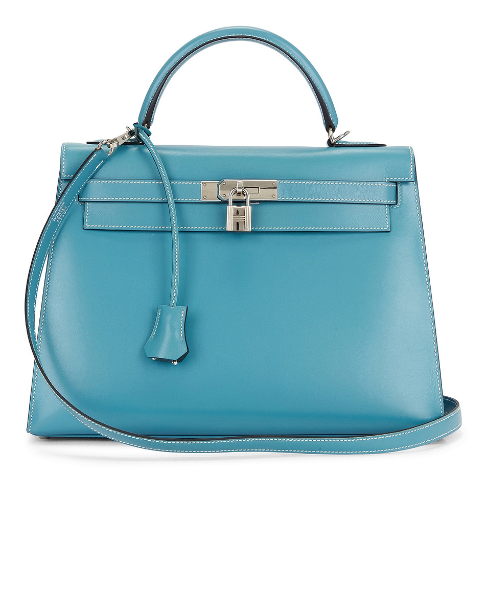 Image 1 of FWRD Renew Hermes Box Kelly 32 Handbag in Bleu Jean