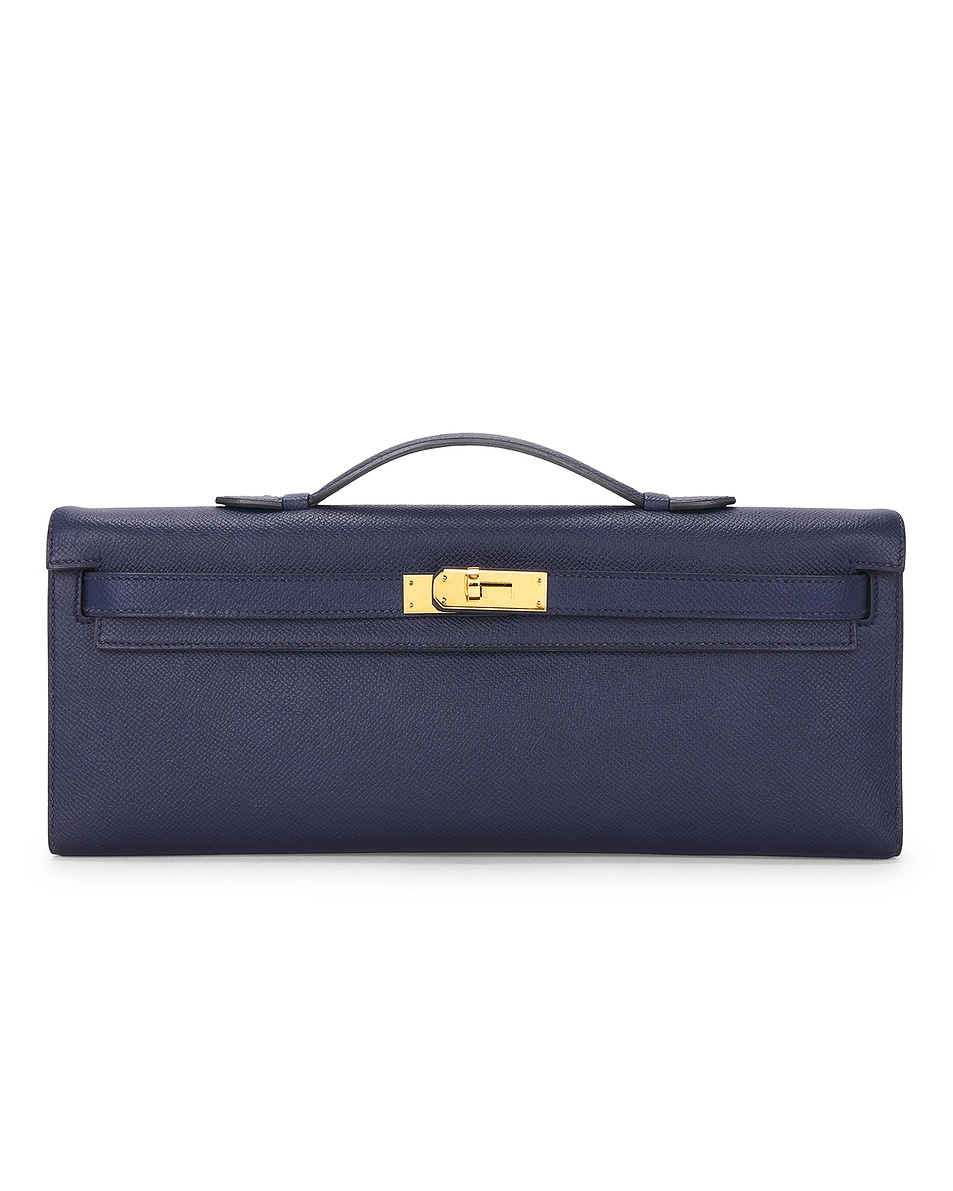 Image 1 of FWRD Renew Hermes Epsom Kelly Cut Pochette in Navy