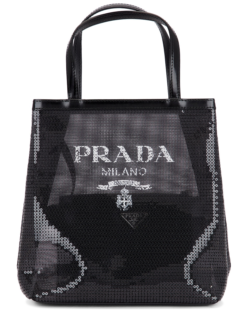 Image 1 of FWRD Renew Prada Rete Paillettes Tote Bag in Black