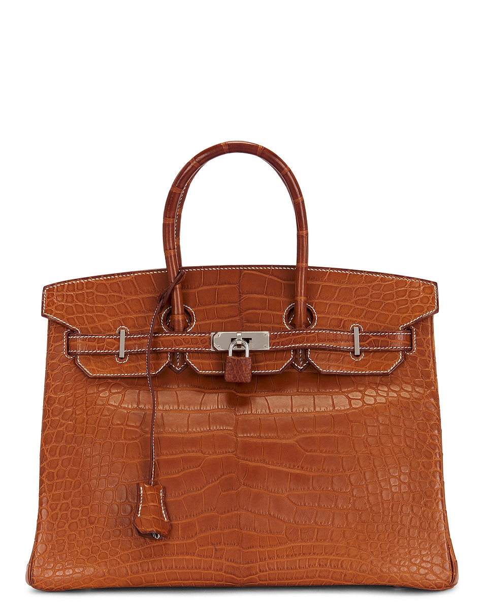 Image 1 of FWRD Renew Hermes Fauve Matte Alligator Birkin 35 Handbag in Gold