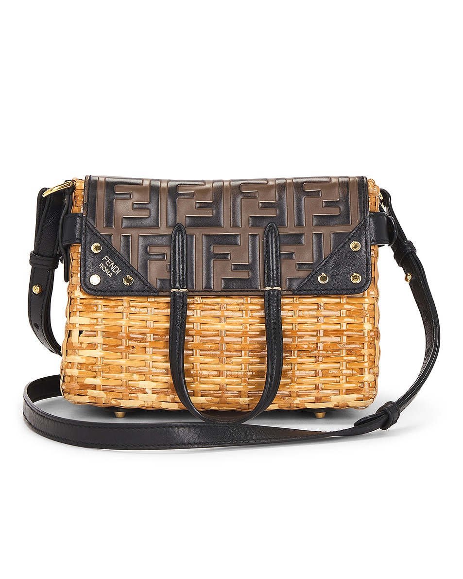 Image 1 of FWRD Renew Fendi Wicker FF Mini Flip Shoulder Bag in Brown