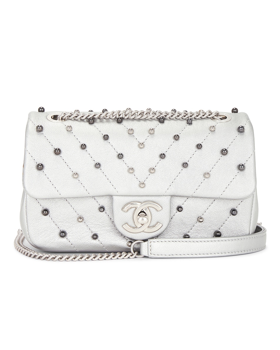 Image 1 of FWRD Renew Chanel Lambskin Mini Stud Wars Flap Bag in Silver