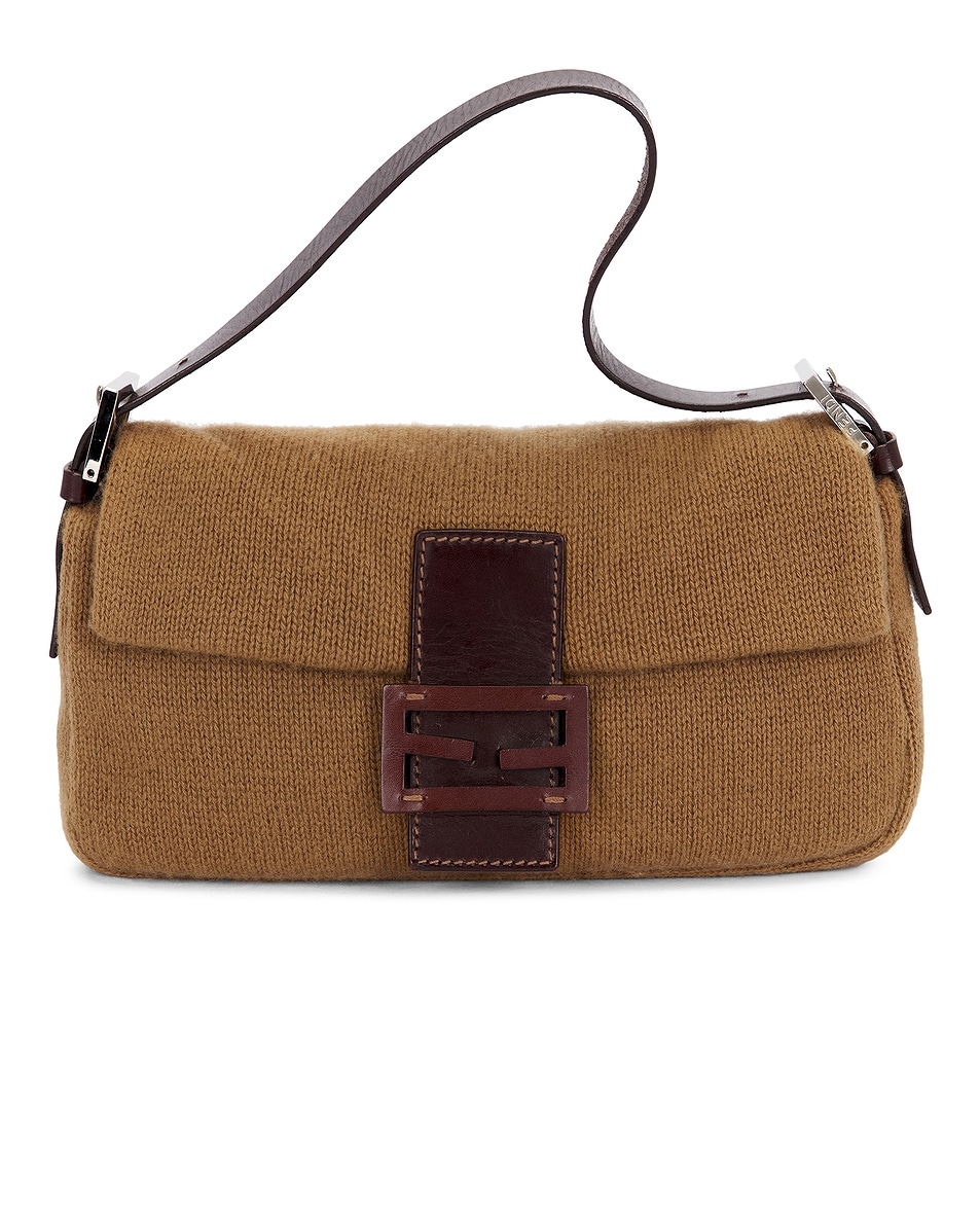 Image 1 of FWRD Renew Fendi Knit Baguette Shoulder Bag in Brown