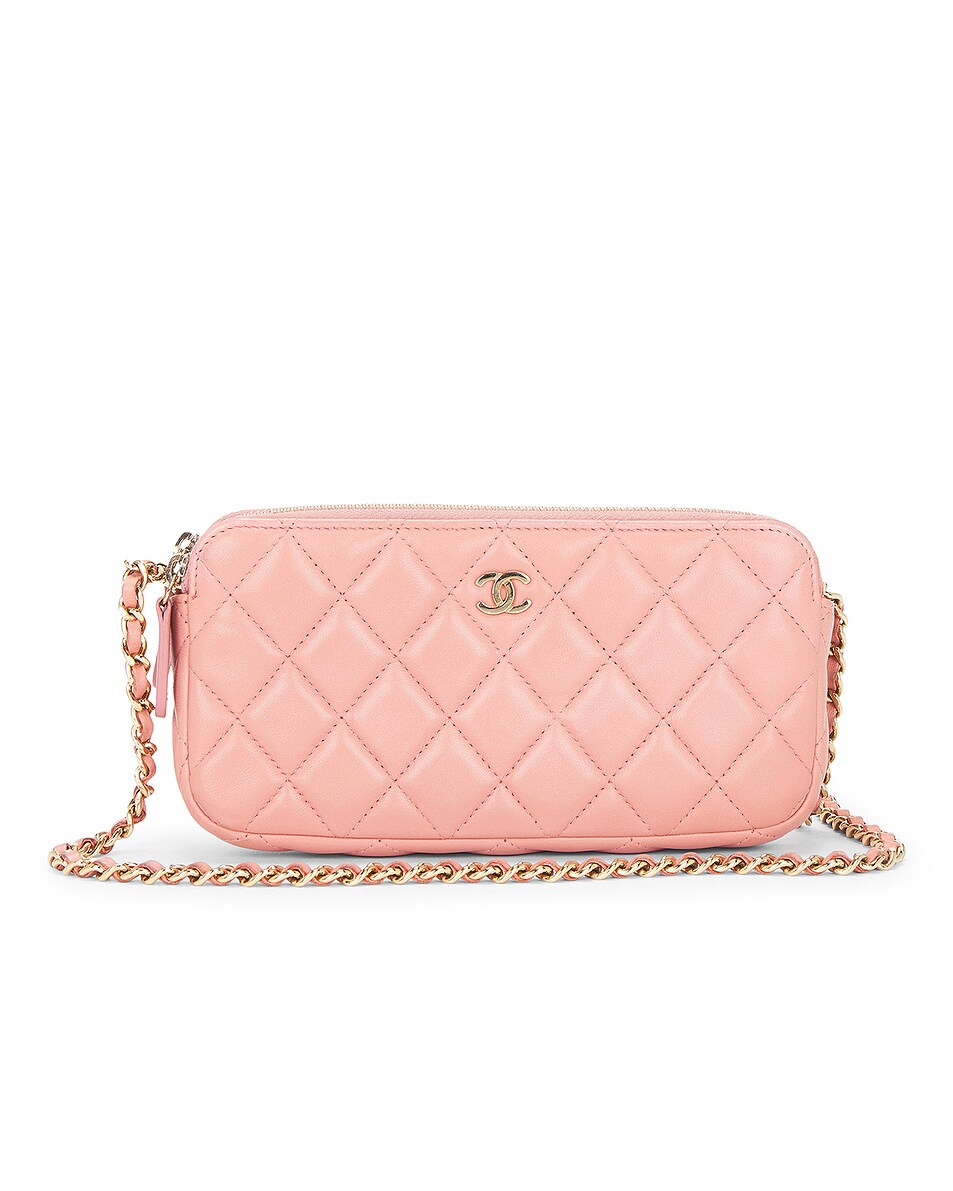 Image 1 of FWRD Renew Chanel Lambskin Double Zip Clutch in Pink
