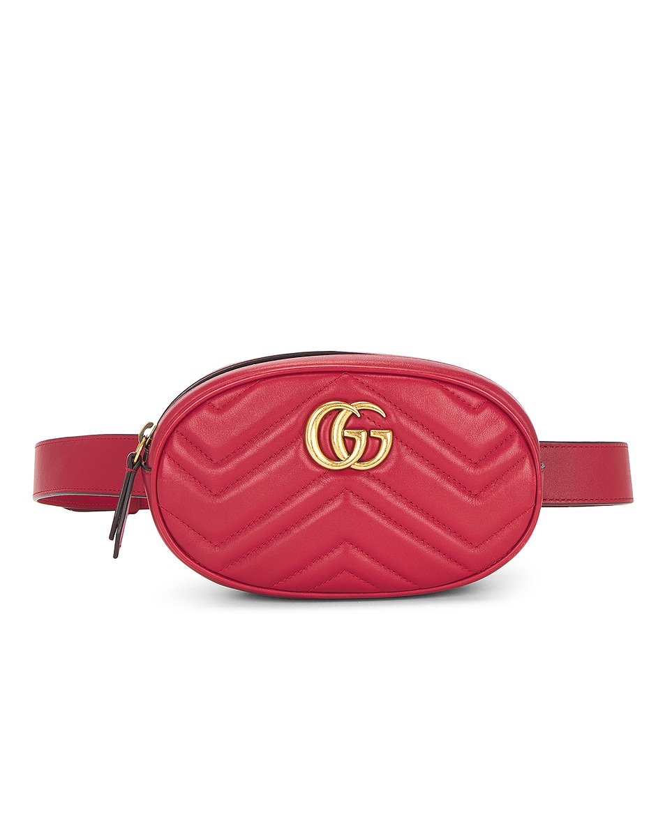 Image 1 of FWRD Renew Gucci GG Marmont Belt Bag in Hibiscus Red