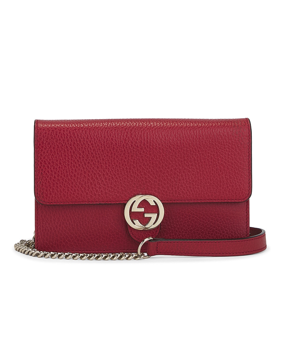 Image 1 of FWRD Renew Gucci Interlocking G Wallet On Chain in Red