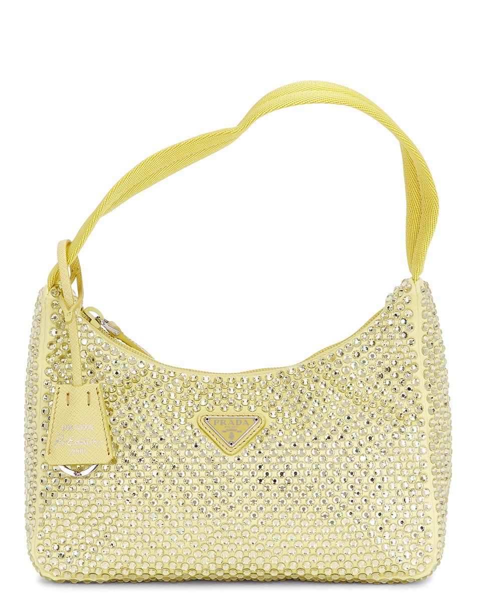 Image 1 of FWRD Renew Prada Crystal Embellished Re-Edition 2000 Shoulder Bag in Gold