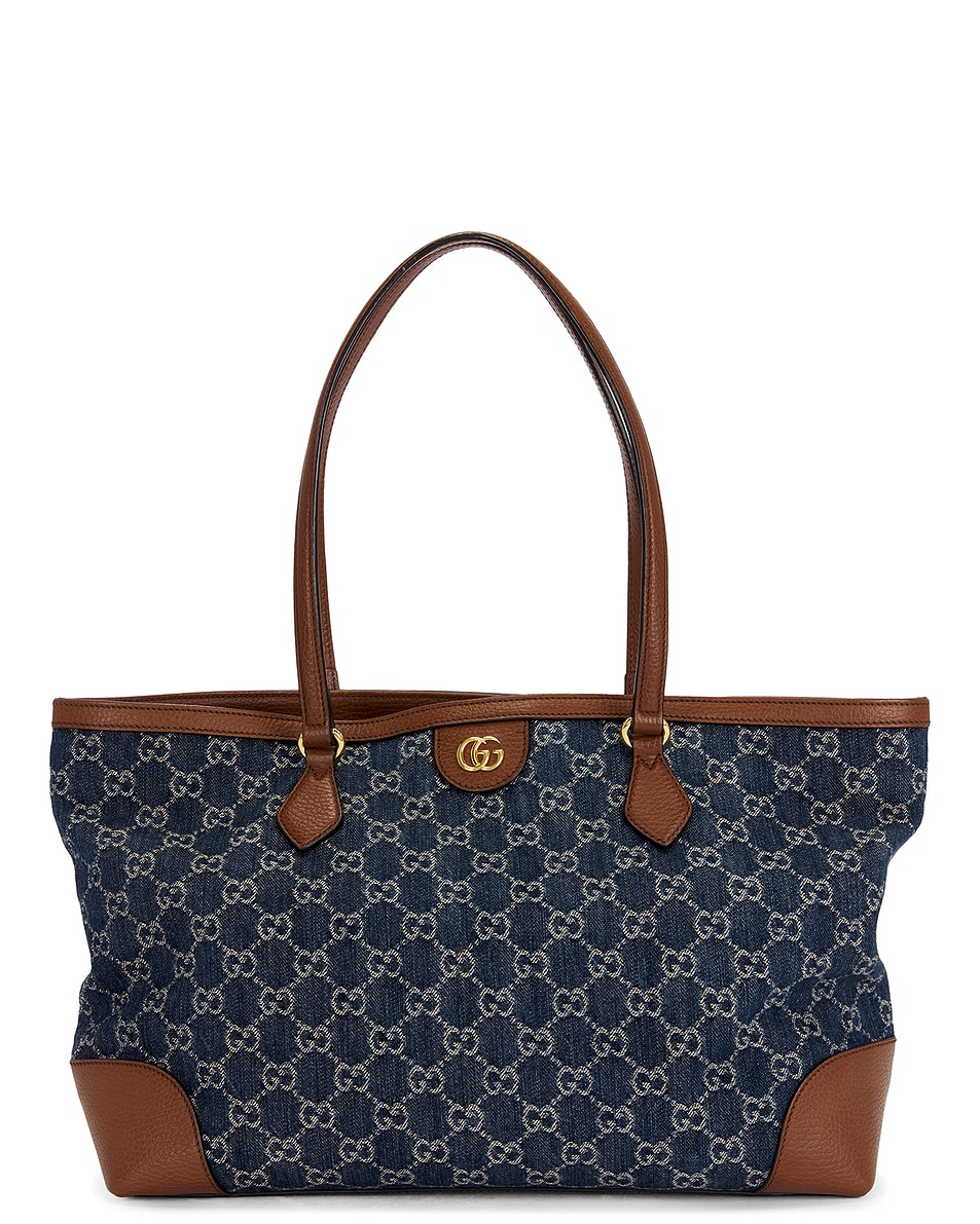 Image 1 of FWRD Renew Gucci Denim Ophidia Tote Bag in Blue