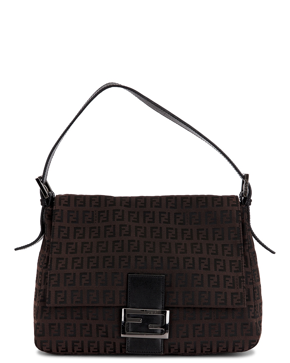 Image 1 of FWRD Renew Fendi Zucchino Mama Baguette Shoulder Bag in Tobacco Brown