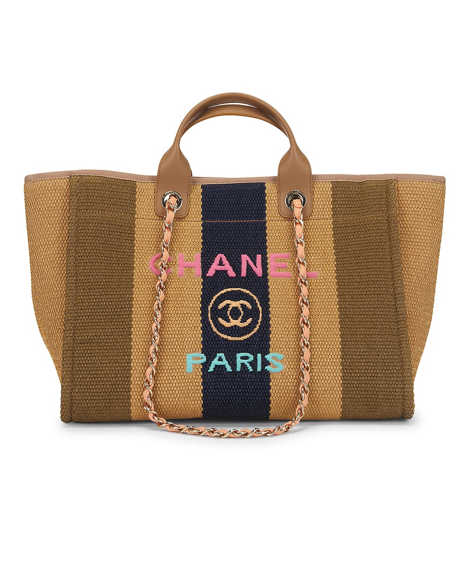 Image 1 of FWRD Renew Chanel Raffia Medium Deauville Shopping Tote Bag in Multi
