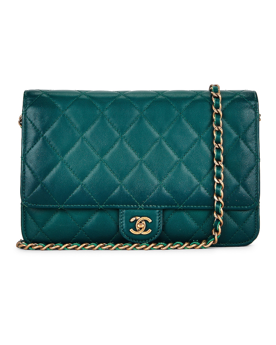 Image 1 of FWRD Renew Chanel Wallet On Chain Lambskin Shoulder Bag in Green