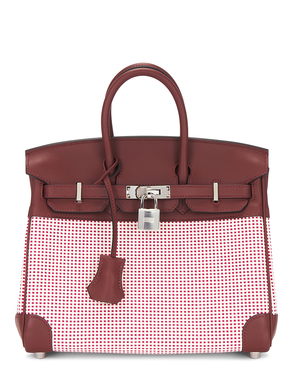 Image 1 of FWRD Renew Hermes Swift & Toile Qaudrille Birkn 25 Handbag in Ecru Rouge