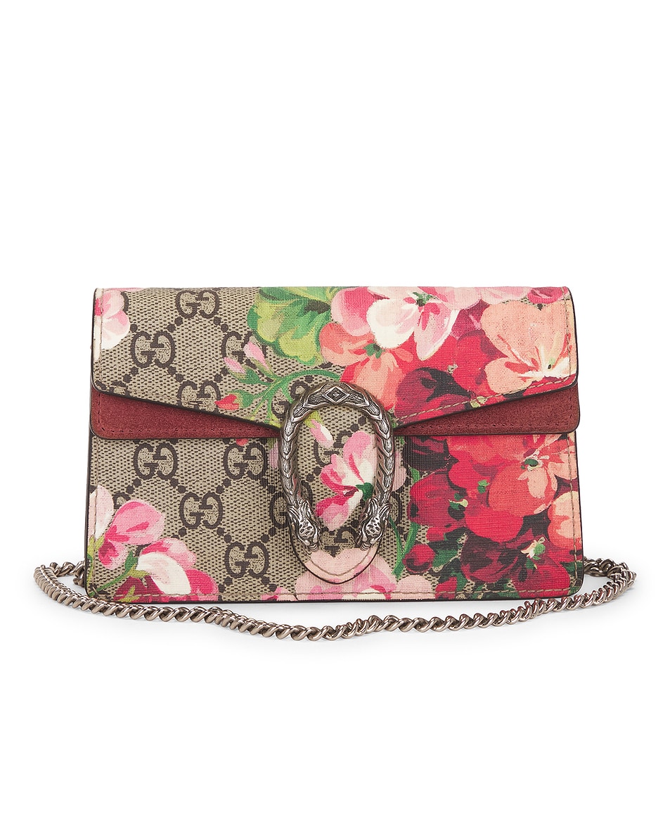 Image 1 of FWRD Renew Gucci GG Blooms Super Mini Dionysus Shoulder Bag in Beige