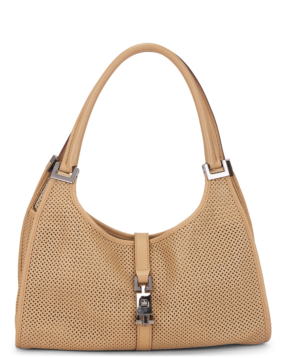 Image 1 of FWRD Renew Gucci Perforated Bardot Hobo Bag in Beige