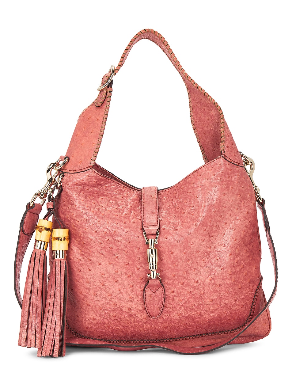 Image 1 of FWRD Renew Gucci Ostrich Jackie 1961 Hobo Bag in Pink