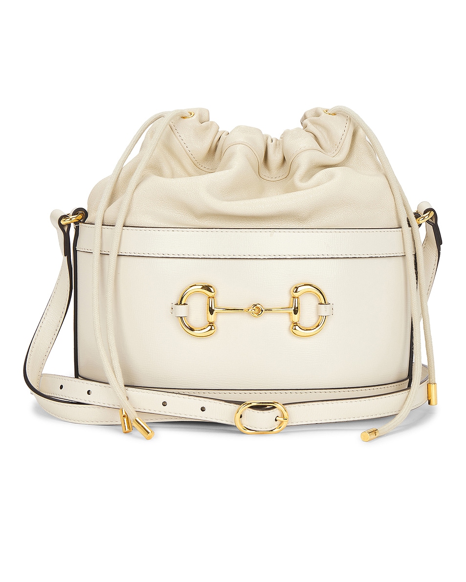 Image 1 of FWRD Renew Gucci Azalea Sakai Horsebit 1955 Drawstring Bucket Bag in Mystic White