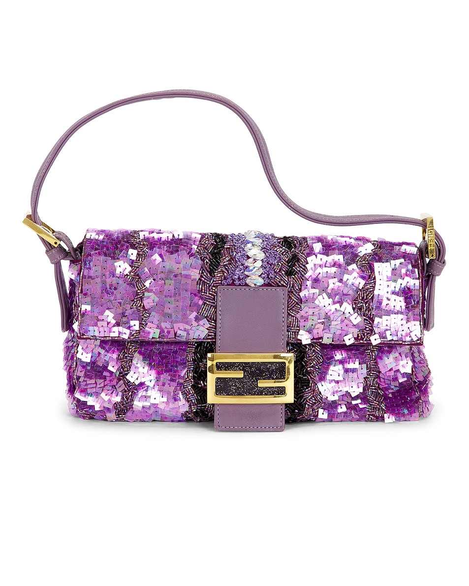 Image 1 of FWRD Renew Fendi Sequin Baguette Shoulder Bag in Purple