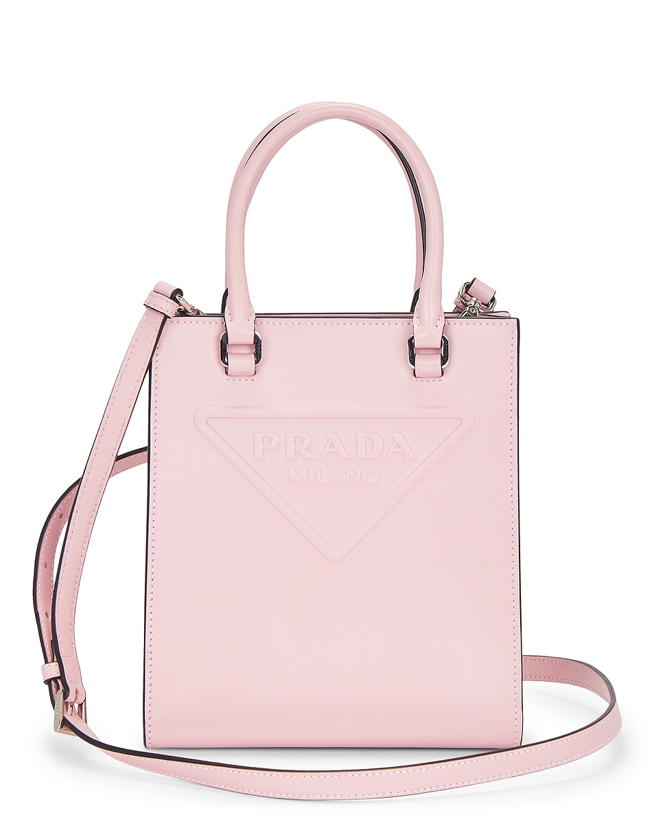Image 1 of FWRD Renew Prada Logo Drill Mini Tote Bag in Pink