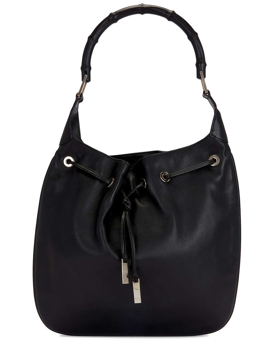 Image 1 of FWRD Renew Gucci X Tom Ford Bamboo Drawstring Shoulder Bag in Black