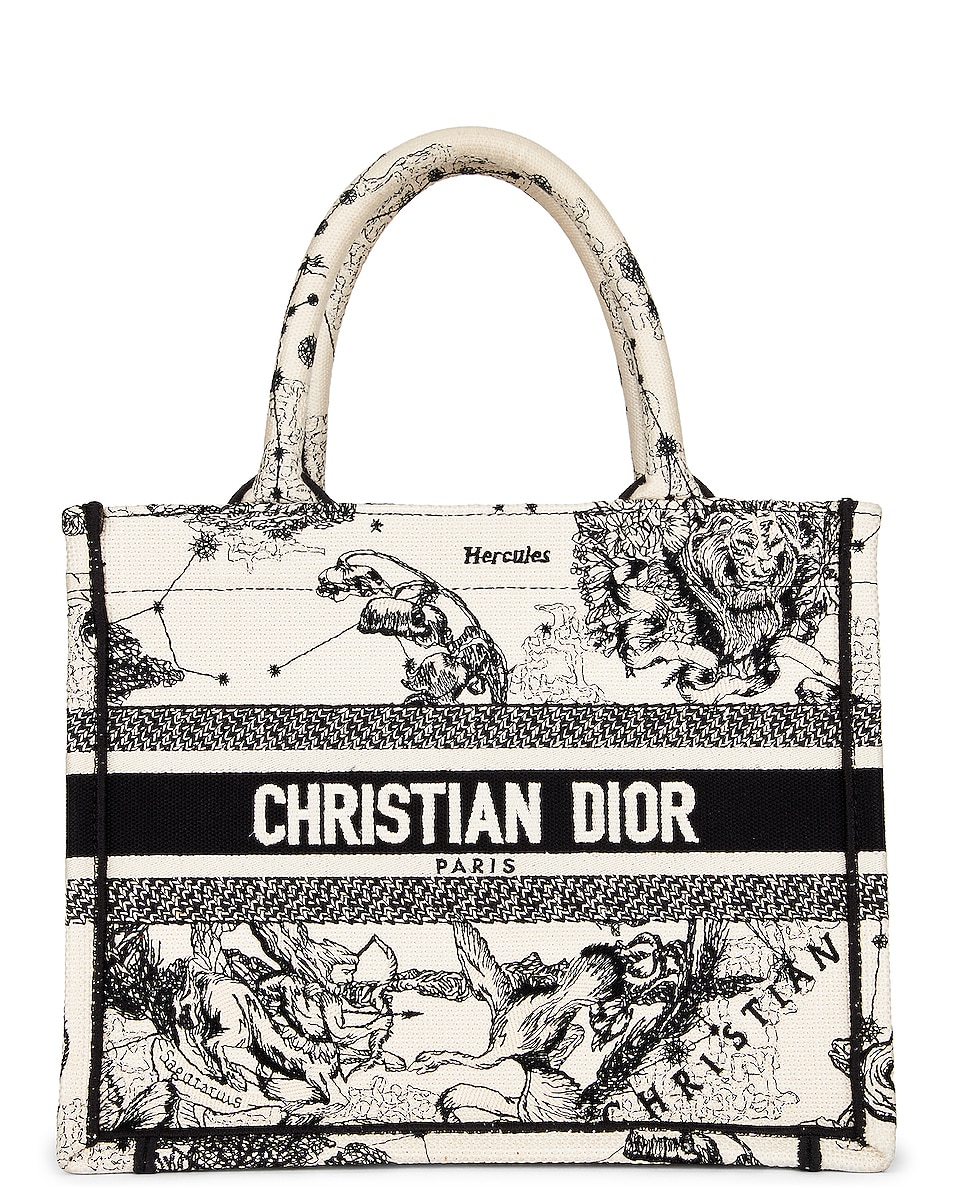 FWRD Renew Dior Embroidered Zodiac Toile De Jouy Book Tote Bag in Black