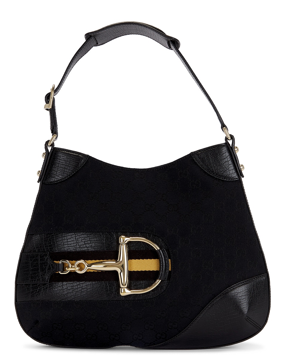 Image 1 of FWRD Renew Gucci Hasler Horsebit Hobo Bag in Black