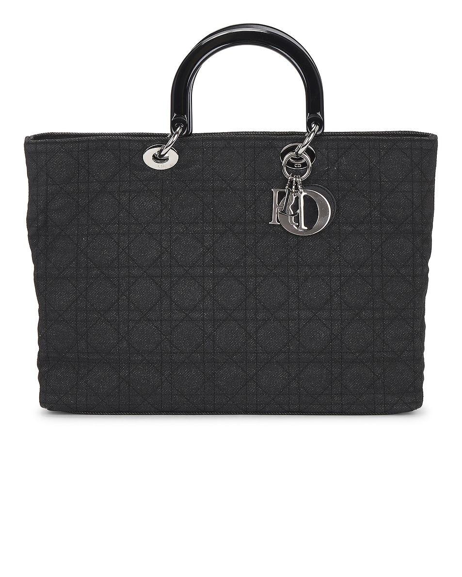 Image 1 of FWRD Renew Dior Cannage Denim Lady Dior Tote Bag in Black