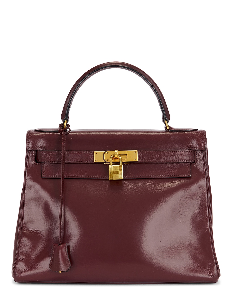 Image 1 of FWRD Renew Hermes 1978 Box Kelly 28 Handbag in Bordeaux
