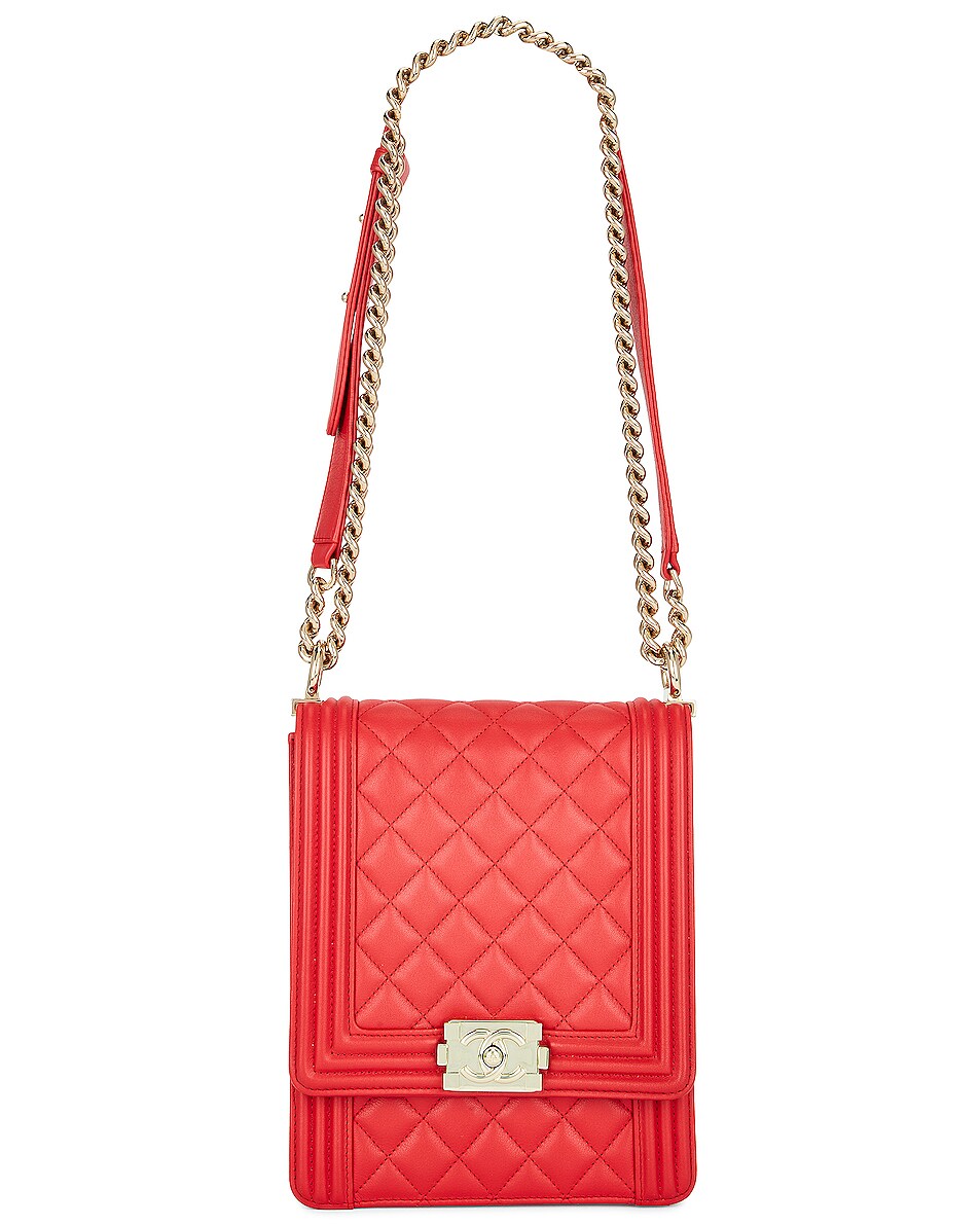 Image 1 of FWRD Renew Chanel 2019 North South Boy Flap Shoulder Bag in Red