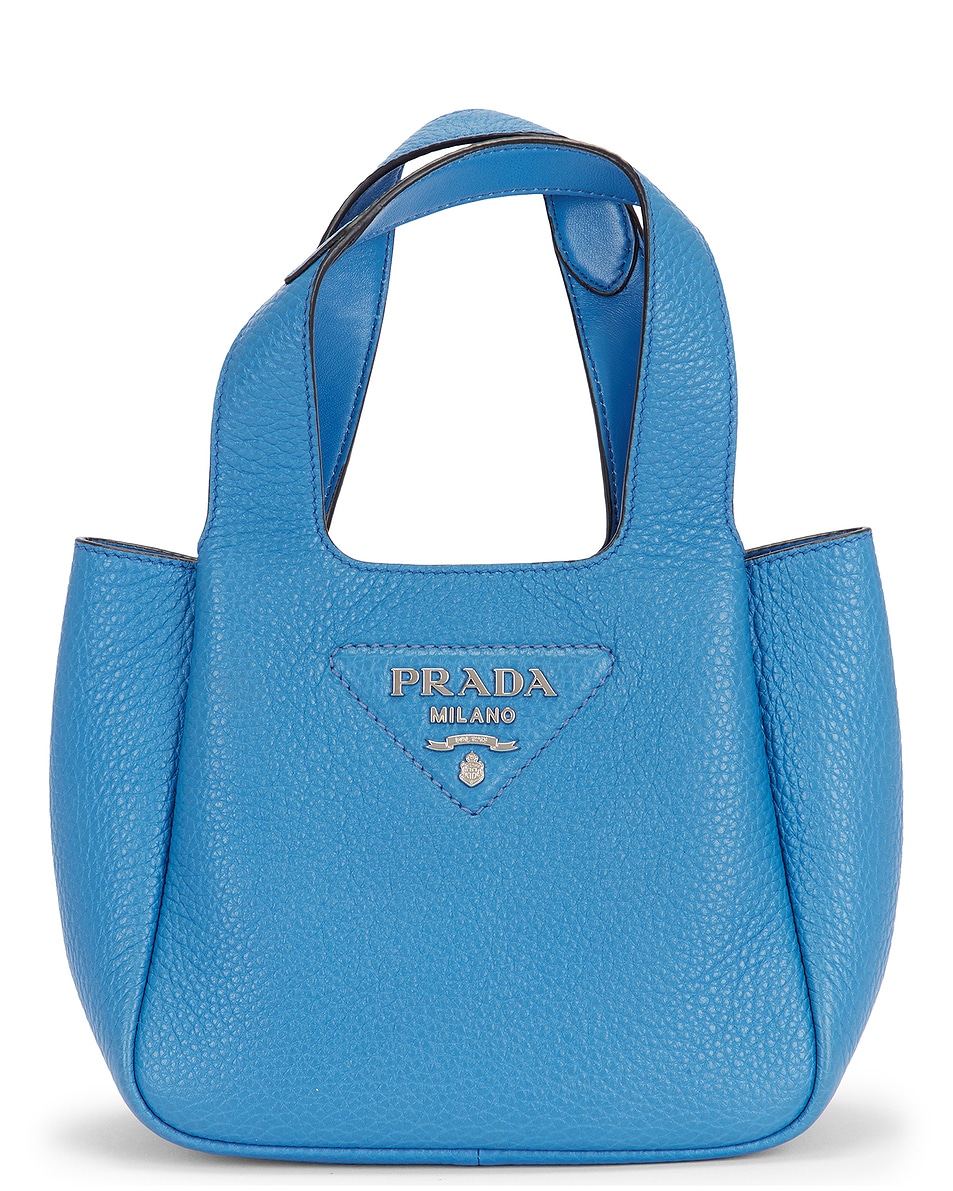 Image 1 of FWRD Renew Prada Vitello Daino Logo Mini Tote Bag in Blue