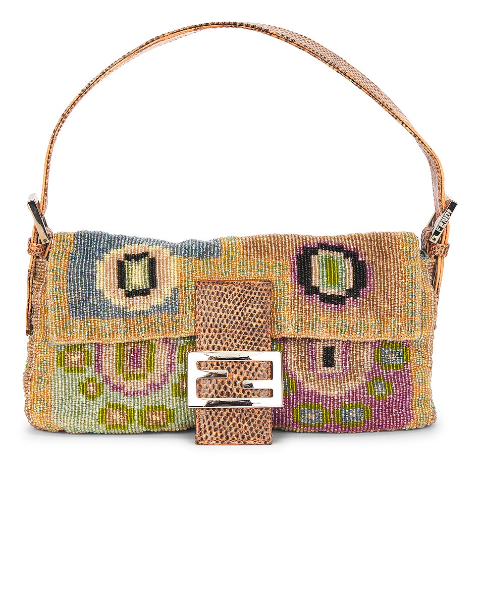 Image 1 of FWRD Renew Fendi Vintage Embroidery Beaded Baguette Shoulder Bag in Multi