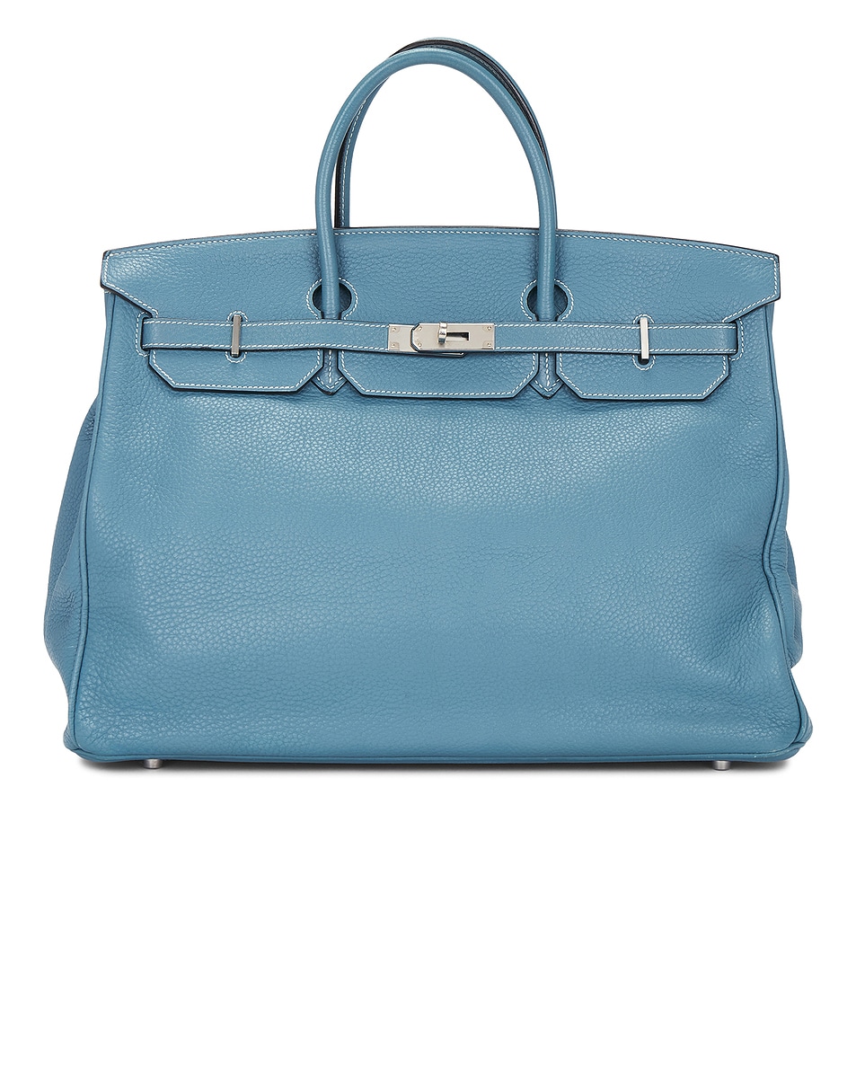 Image 1 of FWRD Renew Hermes Taurillon Clemence Birkin 40 Retourne Handbag n Bleu Jean in Bleu Jean