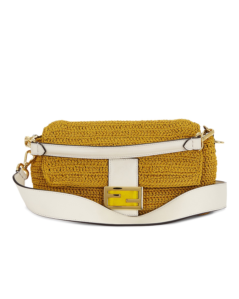 Image 1 of FWRD Renew Fendi Crochet Baguette NM Shoulder Bag in Yellow