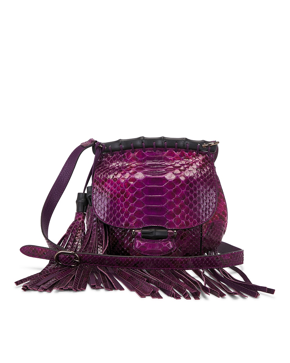 Image 1 of FWRD Renew Gucci Python Nouveau Fringe Shoulder Bag in Magenta