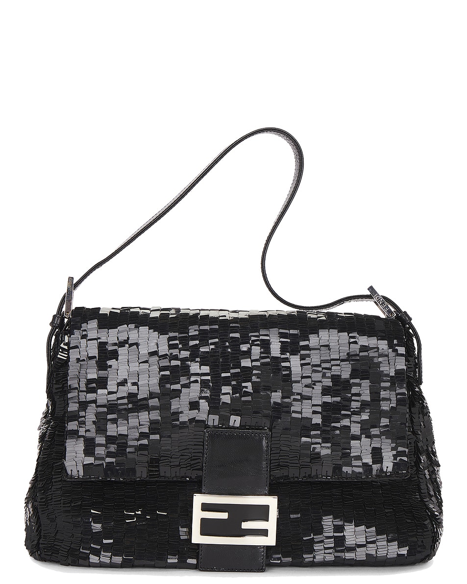 Image 1 of FWRD Renew Fendi Sequin Mama Baguette Shoulder Bag in Black