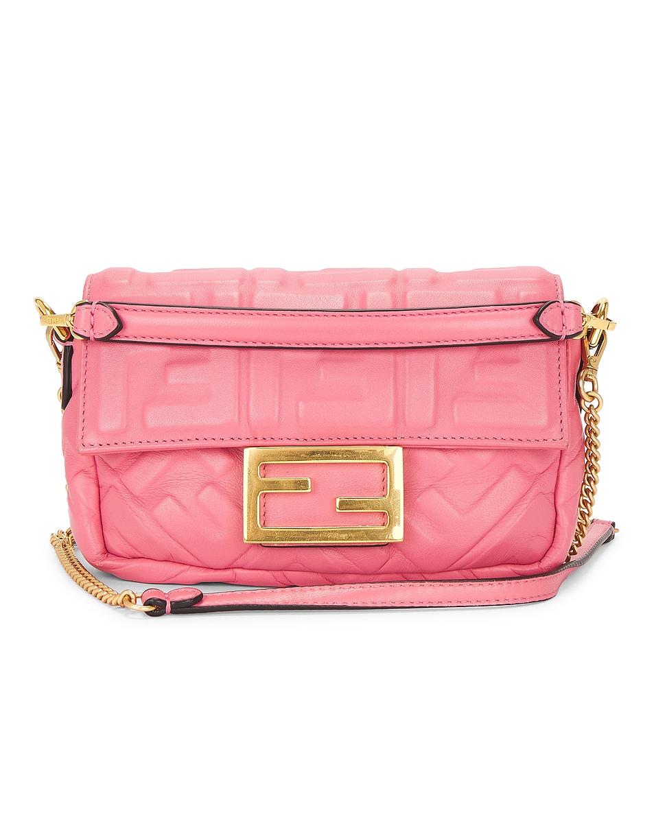 Image 1 of FWRD Renew Fendi Zucca Embossed Mini Baguette NM Shoulder Bag in Pink