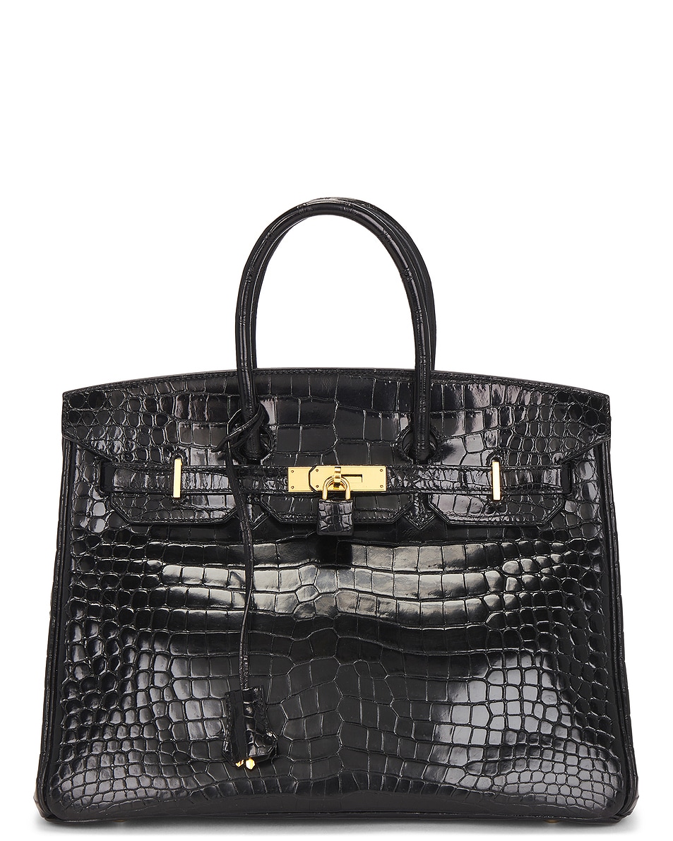Image 1 of FWRD Renew Hermes Shiny Porosus Crocodile Birkin 35 Handbag in Noir