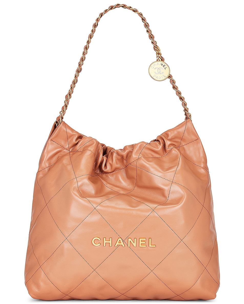 Image 1 of FWRD Renew Chanel Quilted Shiny Calfskin 22 Hobo Bag in Caramel
