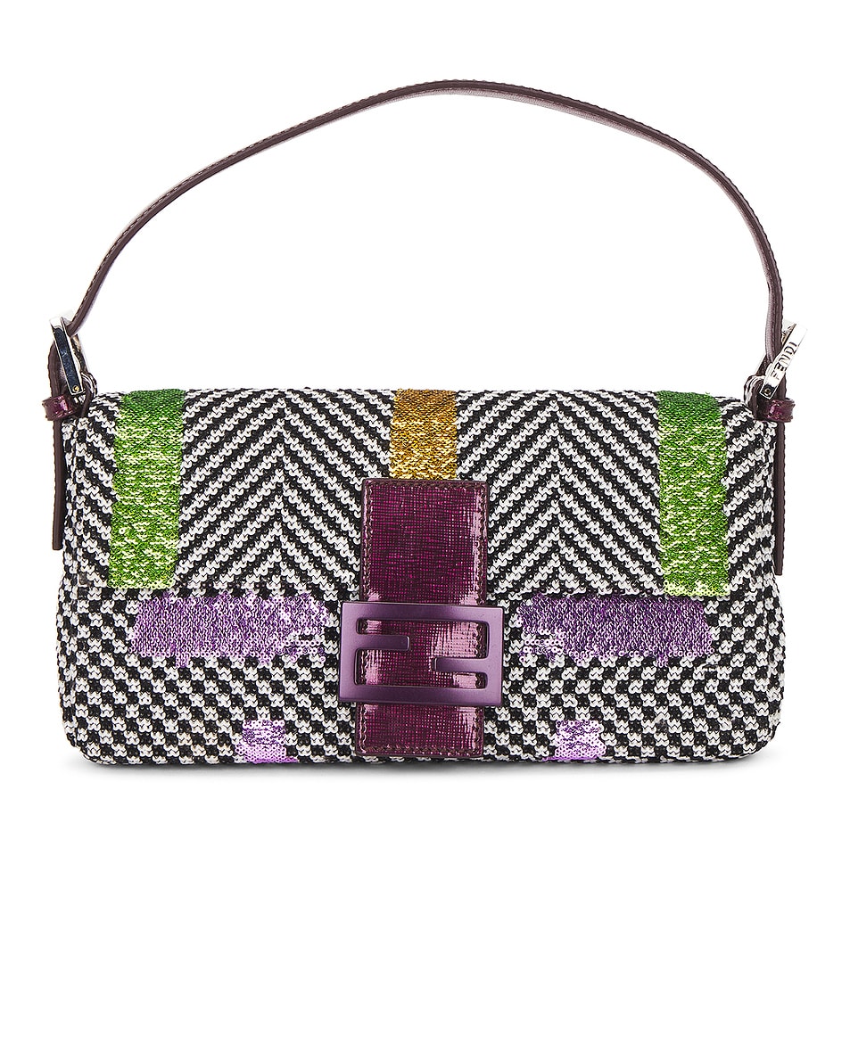 Image 1 of FWRD Renew Fendi Embroidered Tweed Baguette Shoulder Bag in Multi